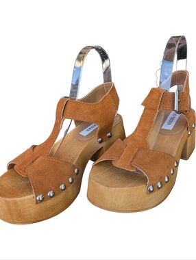 Steve Madden Emmilyn Tan Suede Platform Clog Sandal Size 7
